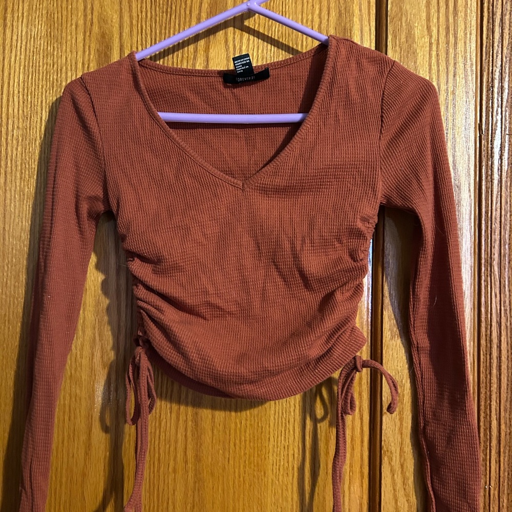 Forever 21 Rust V-Neck Long Sleeve Top